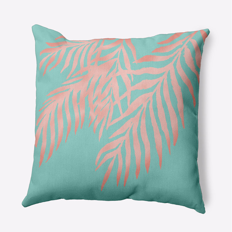 Coussin intérieur / extérieur Leafy Branch, H 20 po x l 20 po, Bleu menthe / floral rose