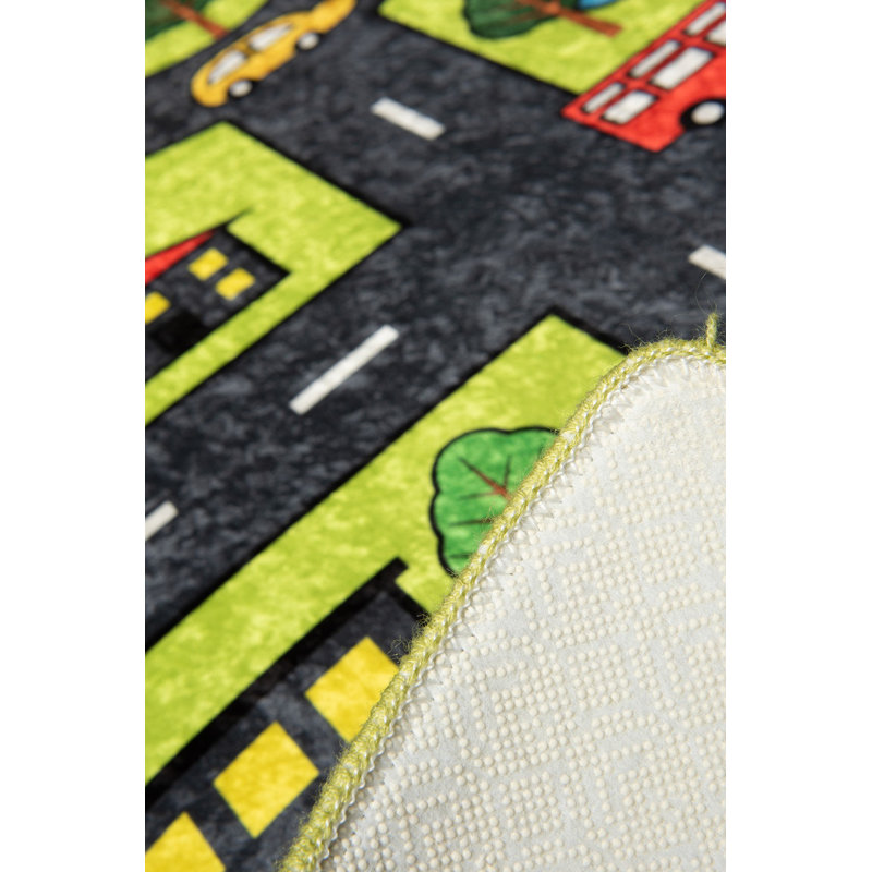 Tapis rectangulaire noir / jaune en velours tissé à la machine Barthelmess, Rectangle 3 pi 3 po x 5 pi 3 po