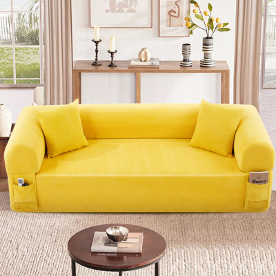 Yellow Spring With Pocketed Springs, High Foam, And 3 Seats For - Comfortable Support, Side Pockets, Matching Pillows 3 Fabric, & Storage Living Room, Apartment Or Ergonomic Design Max Relaxation,