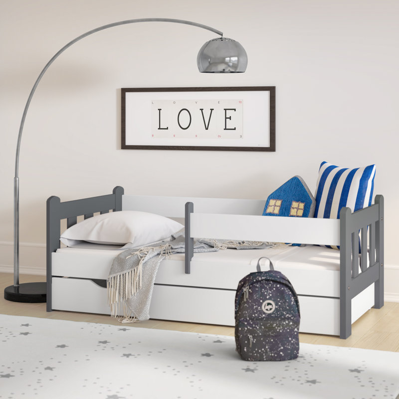 Sherri bed with drawer and mattress, White/Grey, European Toddler (160 x 80 cm)