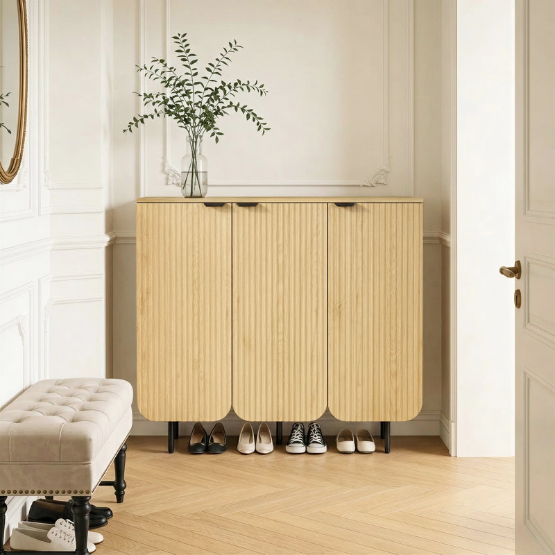 Range-chaussures cannelé moderne 22 paires avec tablettes réglables, Couleur naturelle