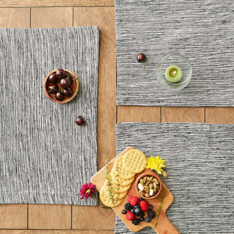 Boda Cotton Rectangle Placemat, Black/Off White