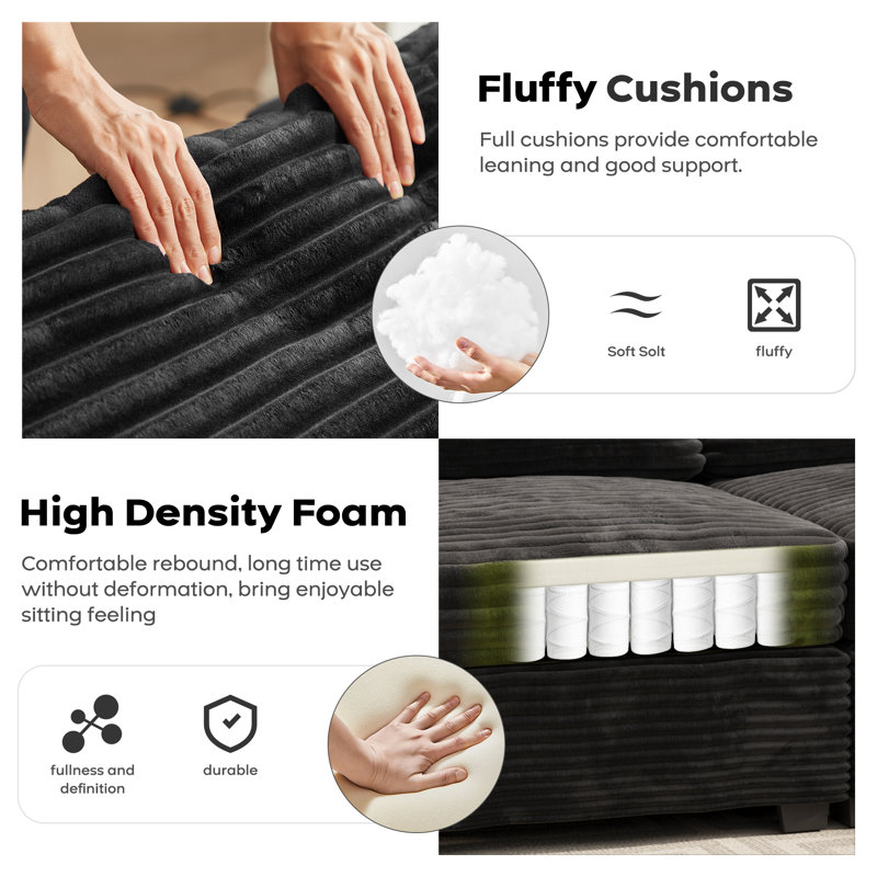 Corduroy Section Sofa Combination, 7 Seats, With Ottoman, Can Be Combined At Will