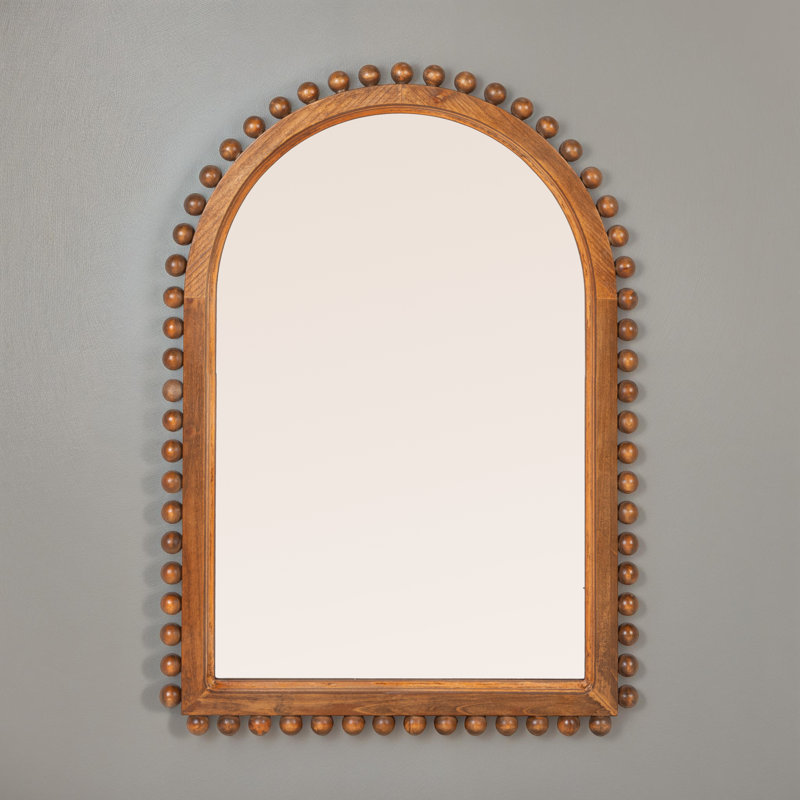 Willa Wood Ball Framed Arched Wall Mirror, 34" x 24", Brown