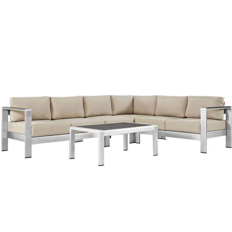 Ensemble de canapé modulaire d'extérieur en aluminium 5 pièces Shore, Beige