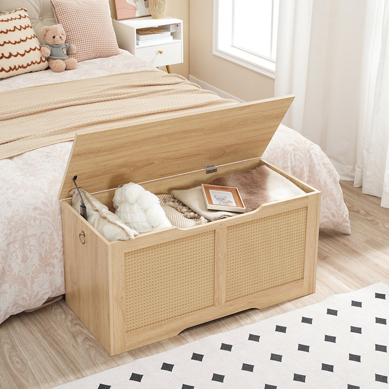 Bayne Blanket Storage Bench with Rattan, Natural