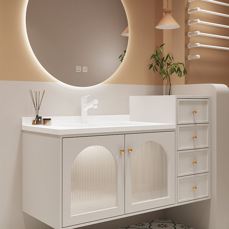 Simple light luxury cream style bathroom cabinet
