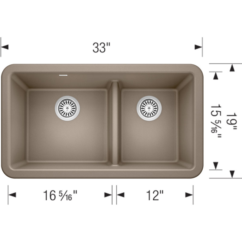 Ikon SILGRANIT 33" Double Bowl Apron-Front Farmhouse Sink with Low Divide - Truffle, Truffle