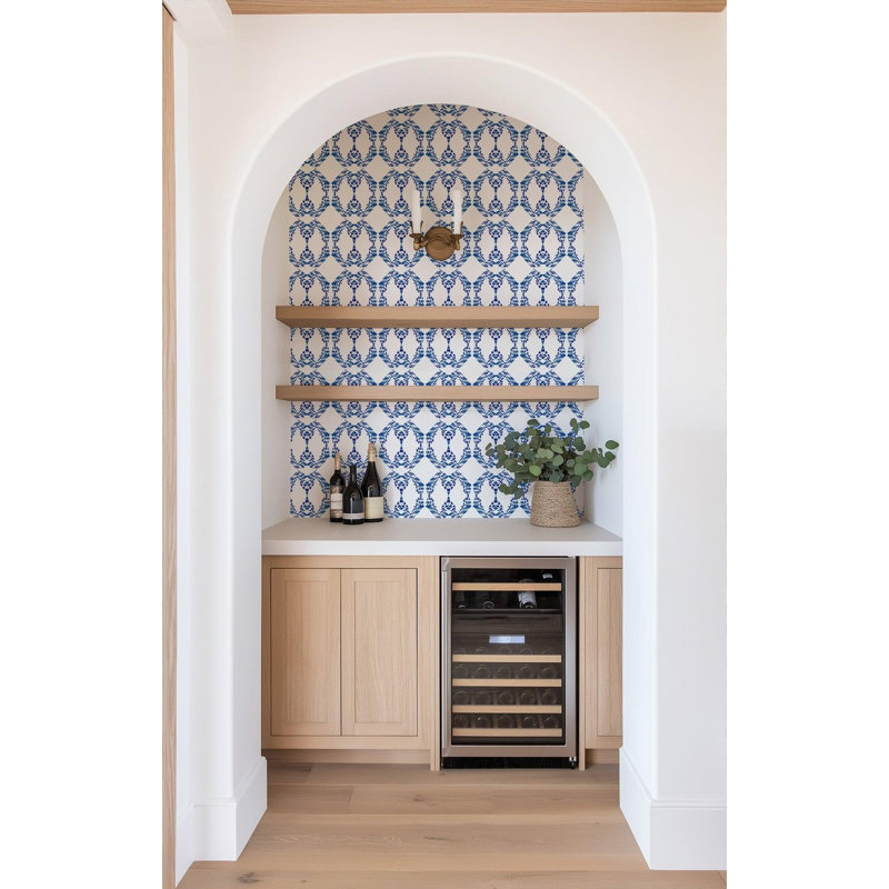 The Blush Label Beverly 10' L x 24" W Wallpaper Roll, Navy, Paper, Non-pasted