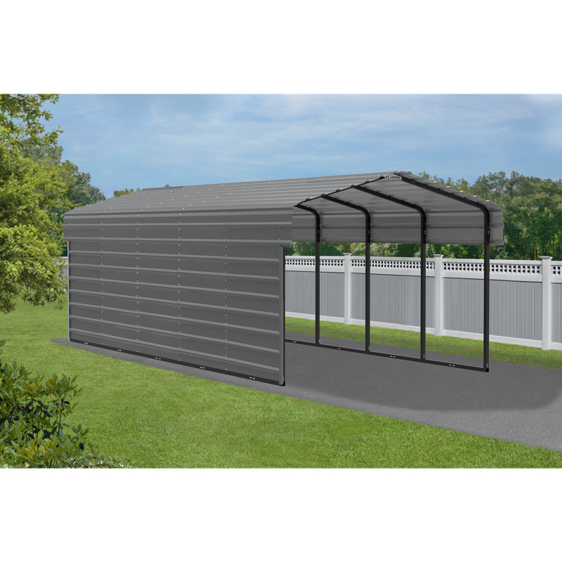 Charcoal Steel 10x24 ft Carport with Enclosure