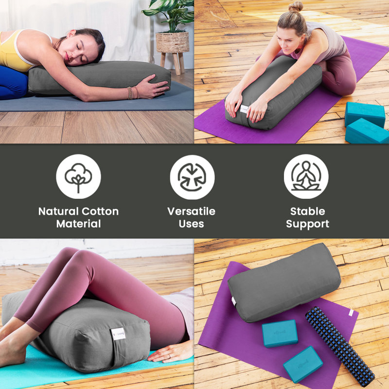 Rectangular Pranayama Yoga Bolster Meditation Pillow, Gray