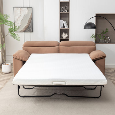 2-Seater Sofa Bed, Mid-Century Modern Couch, Convertible Queen Size Sleeper Sofa With Frame & Polyester Upholstery, Pull-Out Design, 300 Lbs Capacity - Space Saving For Living Room, Brown