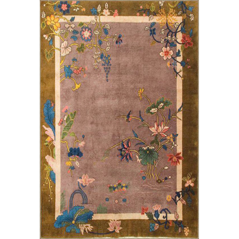 Floral Brown Woven Base Decorative Carpet, Rectangle 3'4" x 6'7"