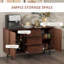 Buffet rustique brun avec 2 armoires, 3 tiroirs et tablettes réglables pour un rangement polyvalent et élégant