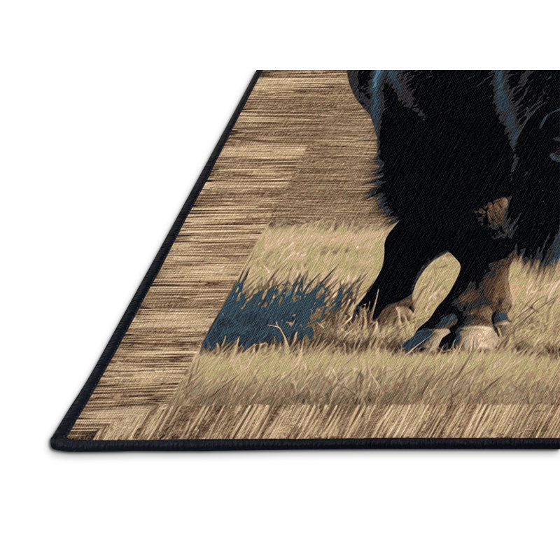 Washable American Bison Wildlife Area Rug, Square 8'