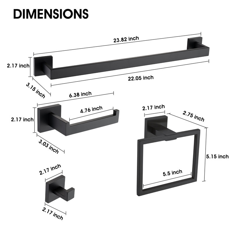 Ensemble d'accessoires de salle de bain en acier inoxydable chromé, Noir mat