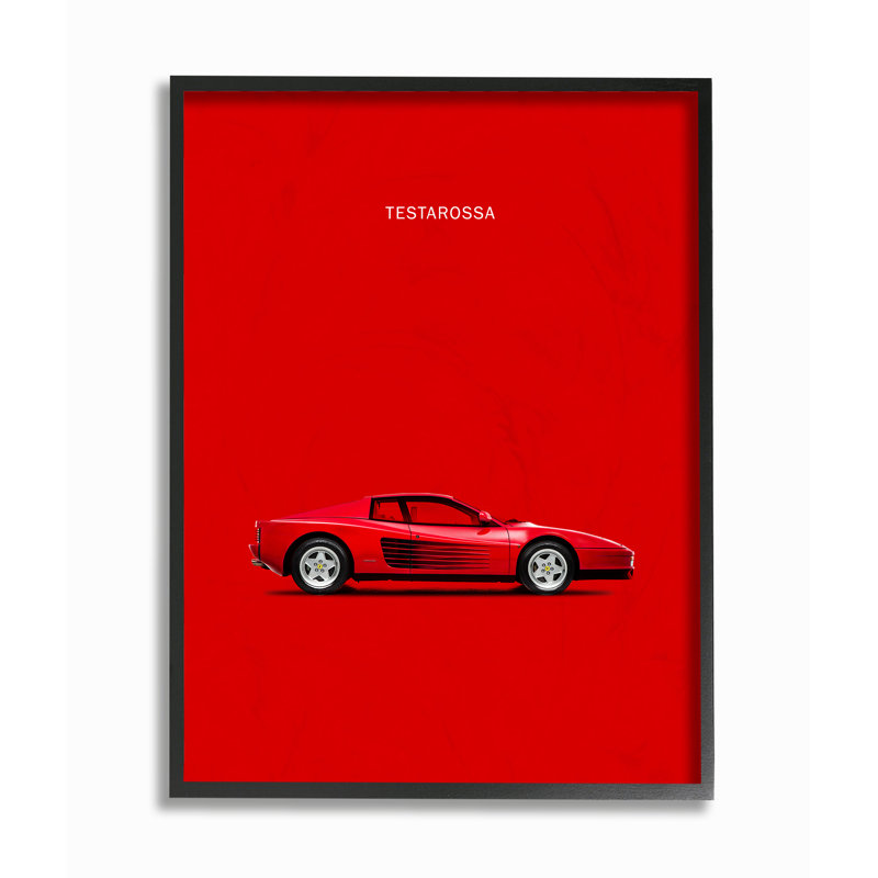 «Minimal Bright Testarossa Car Poster», impression, H 20 po x l 16 po x P 1,5 po, Giclée encadrée noir minuit