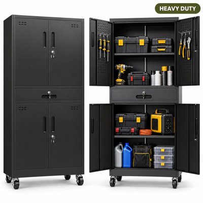 72 Inch Tall Keypad Metal Storage Cabinet with Digital Code Lock, 4 Adjustable Shelves 150 lb Capacity, Powder Coated Steel Frame, Quiet Close Doors,