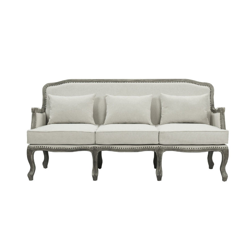 Canapé classique Warn, coussin carré, garniture cloutée, tissu, crème, brun Warn