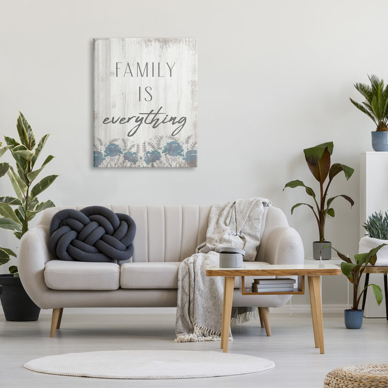«Family Is Everything Sentiment», fleurs sauvages bleues, Toile tendue, H 40 po x l 30 po
