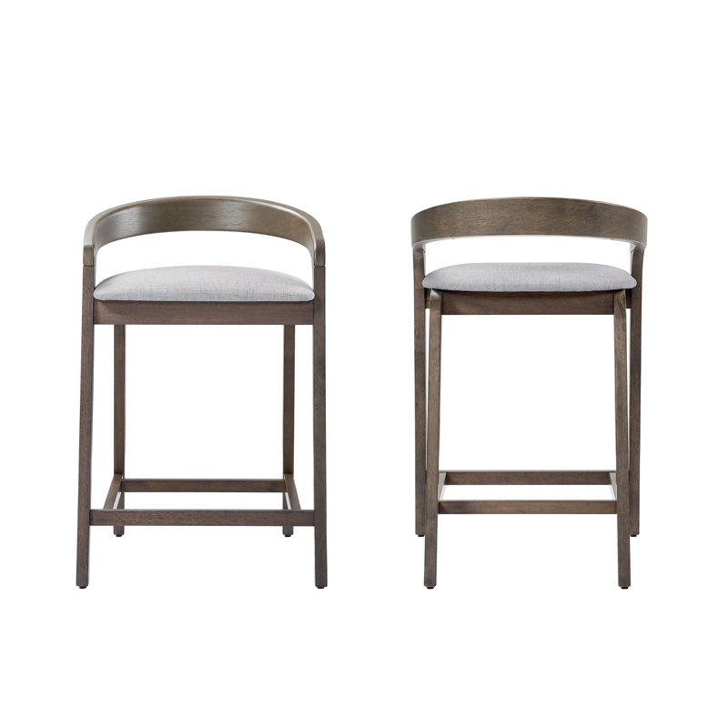 Gurnaik Wood Upholstered Counter Stool, Beige, Gray