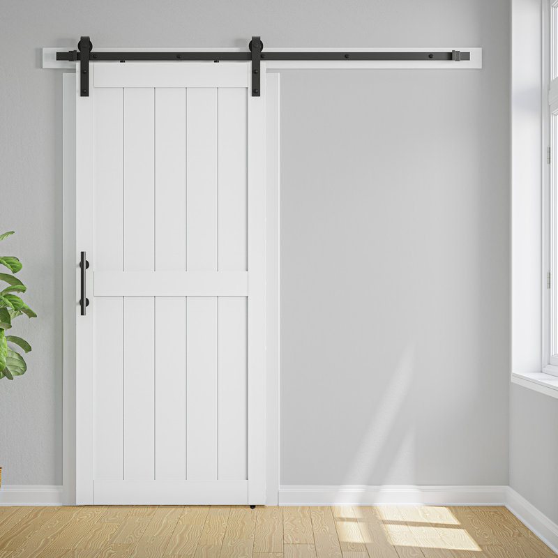 Porte de grange en bois manufacturé avec quincaillerie d'installation, 32 po x 84 po, Blanc