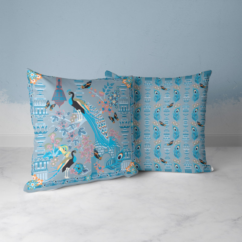 Peacock Paradise Blue 16'' Square Indoor/Outdoor Pillow