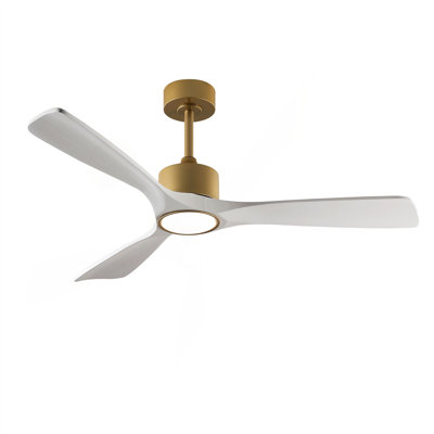 Ventilateur de plafond en bois massif à 3 tiges de 52 pouces avec kit d'éclairage à DEL à intensité variable, 6 vitesses DC, télécommande pour patio, salon, chambre à coucher, bureau, intérieur.