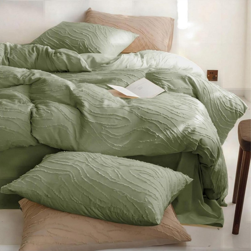 Standard Geometric Shapes Duvet Cover, King Duvet Cover + 2 Standard Pillowcases, Green
