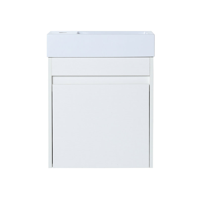 Armoire de salle de bain murale de 18 po avec lavabo en résine blanche et nombreuses façons de rangement, porte à fermeture en douceur - meuble-lavabo à finition fascinante, nombreuses possibilités, armoire