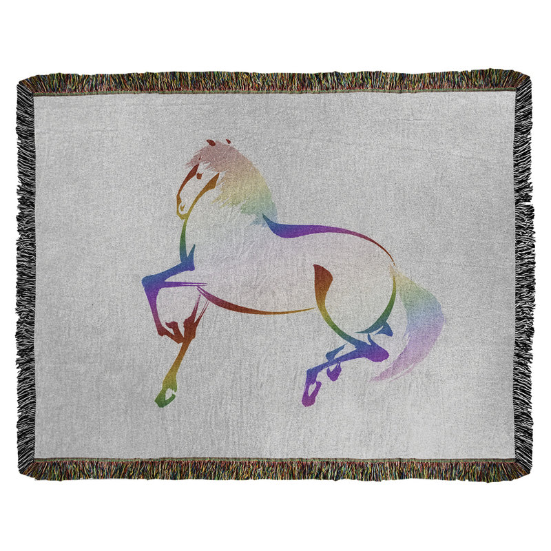 Jeté en coton cheval japonais keito sato, Jaune/Vert/Bleu