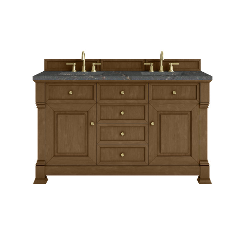 Brookfield 60 in. Double Vanity, Honey Oak, Parisien Bleu