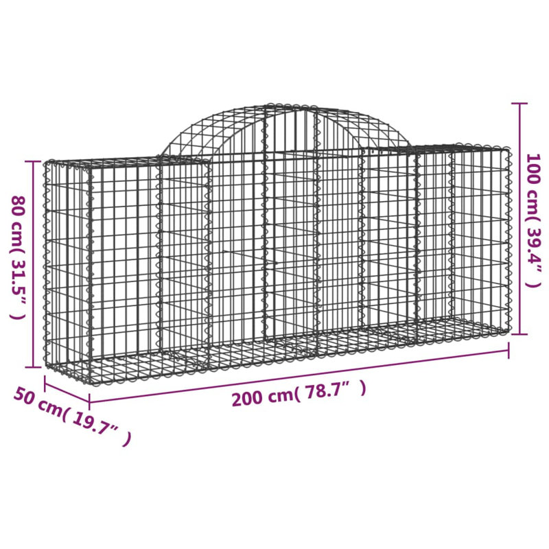 Dakota Fields Arched Gabion Baskets Galvanised Iron, 6, 100cm H x 200cm W x 50cm D