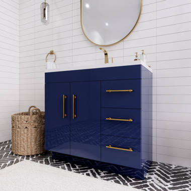 CosmoLiving Leona 36” Bathroom Vanity, Navy with Gold Metal 