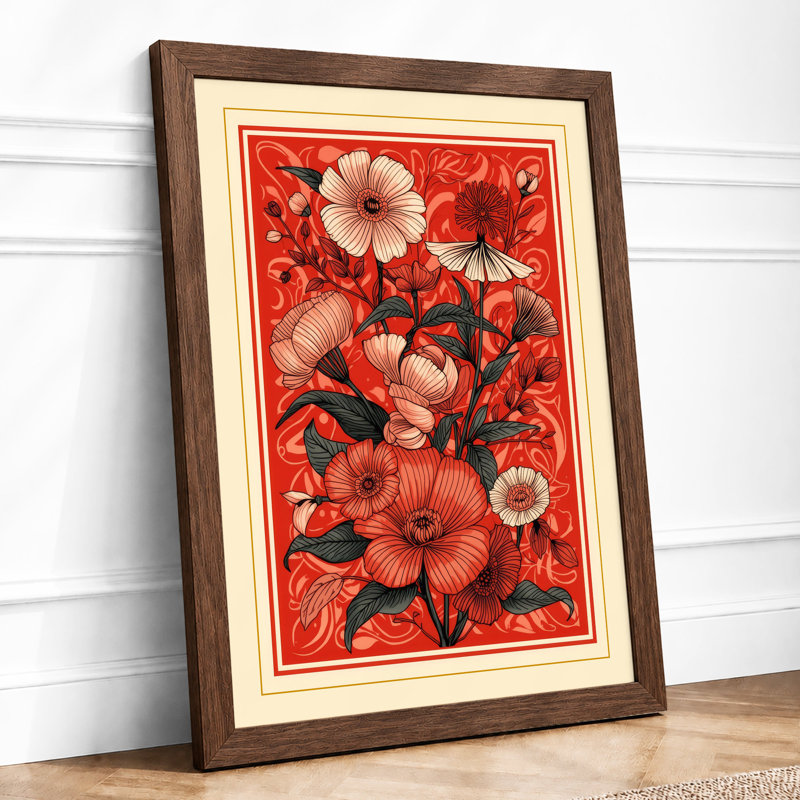 Floral Abundance Botanical - Framed Print, A2 - 59.4 x 42.0 cm, Walnut