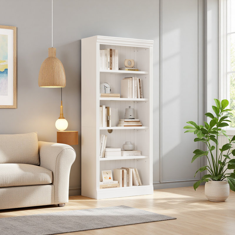 5-Tier Decor Bookshelves with Adjustable Shelves,Storage Organizer for CDs/Books/Movies, White