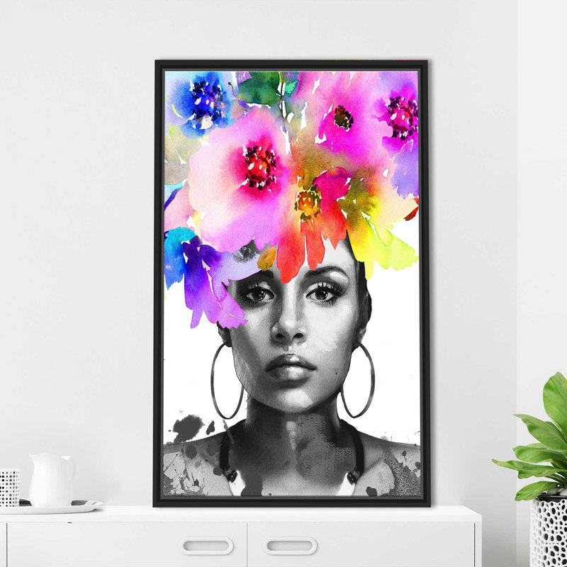 Afrique Model 3 (vertical) - Peinture, Cadre flottant noir, H 33,5 po x l 21,5 po x P 2 po