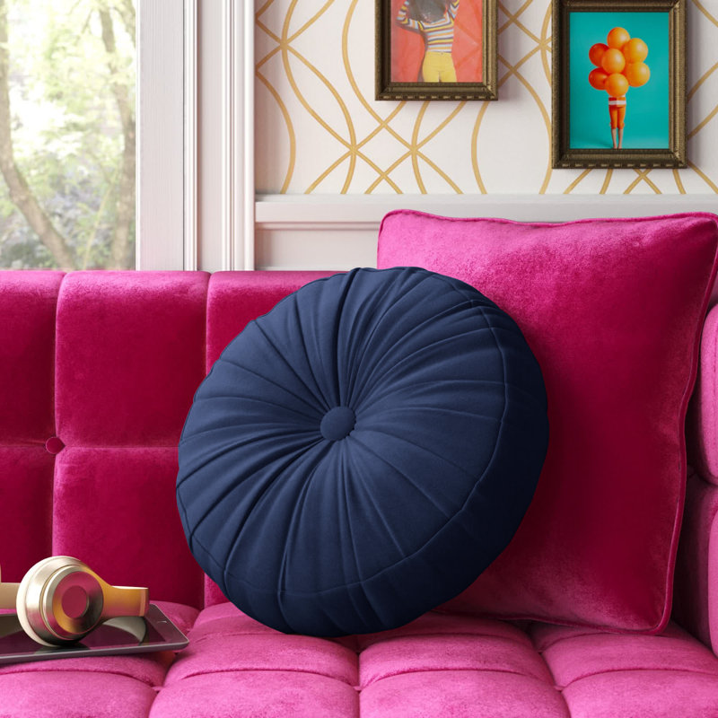  Therese Tufted Round Throw Pillow, Navy, 16'' H X 16'' W