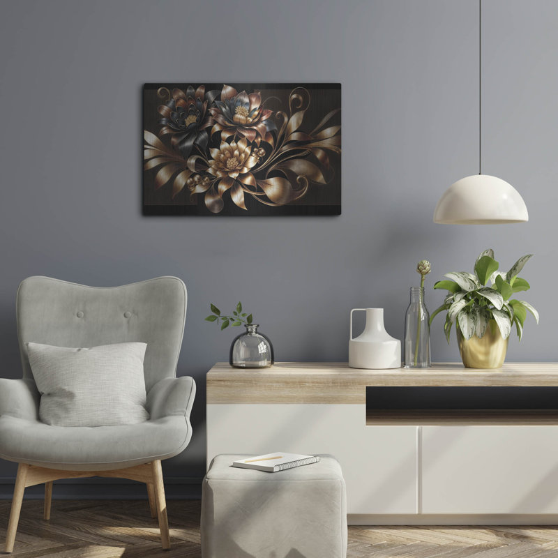 «Gold Flowers» par Rey Klimt, art mural en métal, H 16 po x l 24 po
