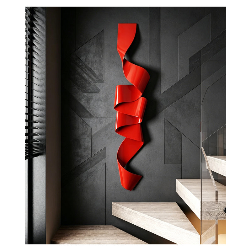 Sculpture murale moderne en métal rouge