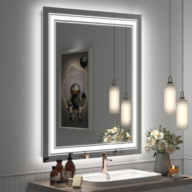 Miroir mural anti-buée, 28 po x 20 po, Blanc 1