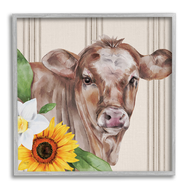 Motif de fleurs de vaches champêtres - Impression, H 24 po x l 24 po x P 1,5 po, Estampe numérique Farmhouse