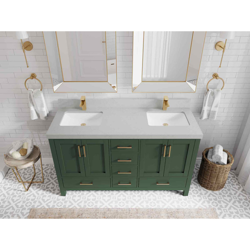 Ensemble de meuble-lavabo double 60 po Malibu, Quartz de Carrare