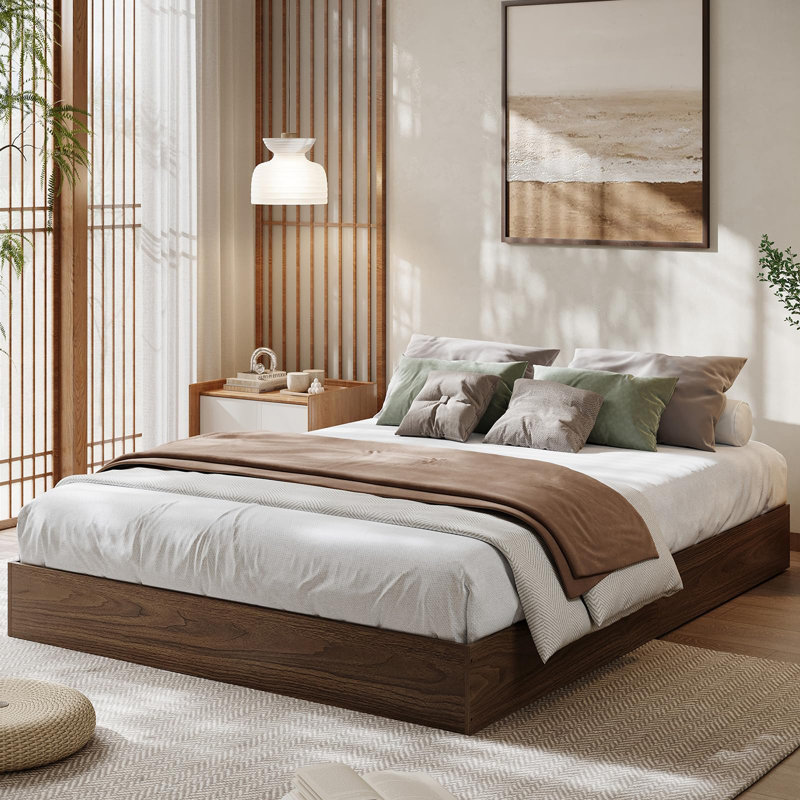 Solid Wood Platform Bed Frame, Floor-Standing Bed with Sturdy Slats, Full/Twin/King/California King/Twin-XL, Modern Minimalist Design