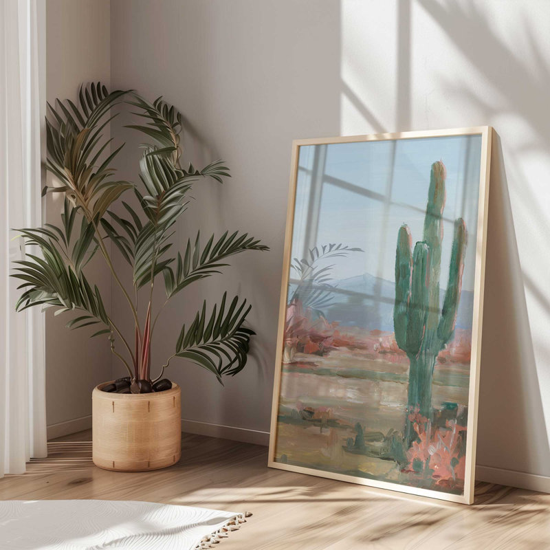 Cactus Saguaro intemporel II, Cadre ouvert à coins ouverts, or brossé, H 21,25 po x l 17,25 po