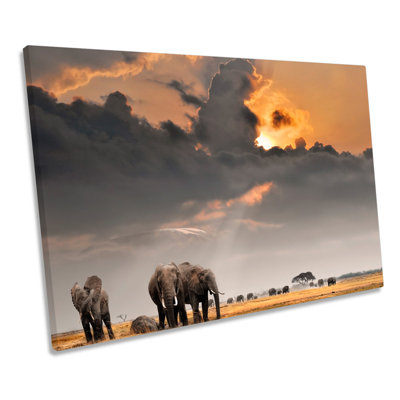 Elephants Safari Africa Sunset - Wrapped Canvas Print