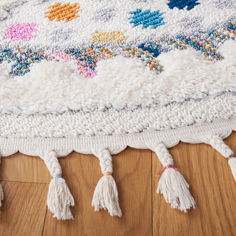 Moroccan Fringe Shag Performance Southwestern Rug, Round 6'7"