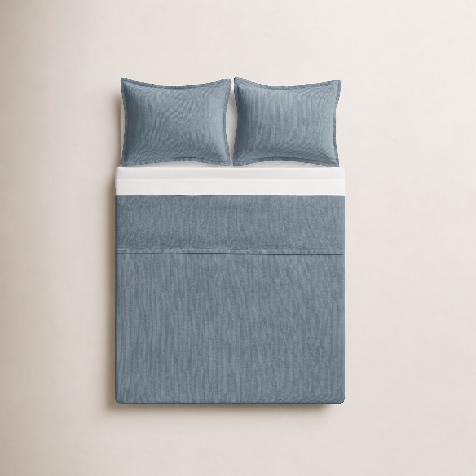 Ripple Cotton Coverlet Set, Queen Bedspread + 2 Queen Shams, Gray Blue/Putty