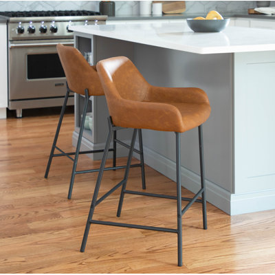 Greely Upholstered Faux Leather Counter Stool with Steel Frame