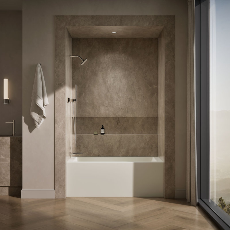 Underscore® 60" x 30" Rectangular Alcove Soaking Bathtub with Slotted Overflow and Integral Apron, Biscuit, Left